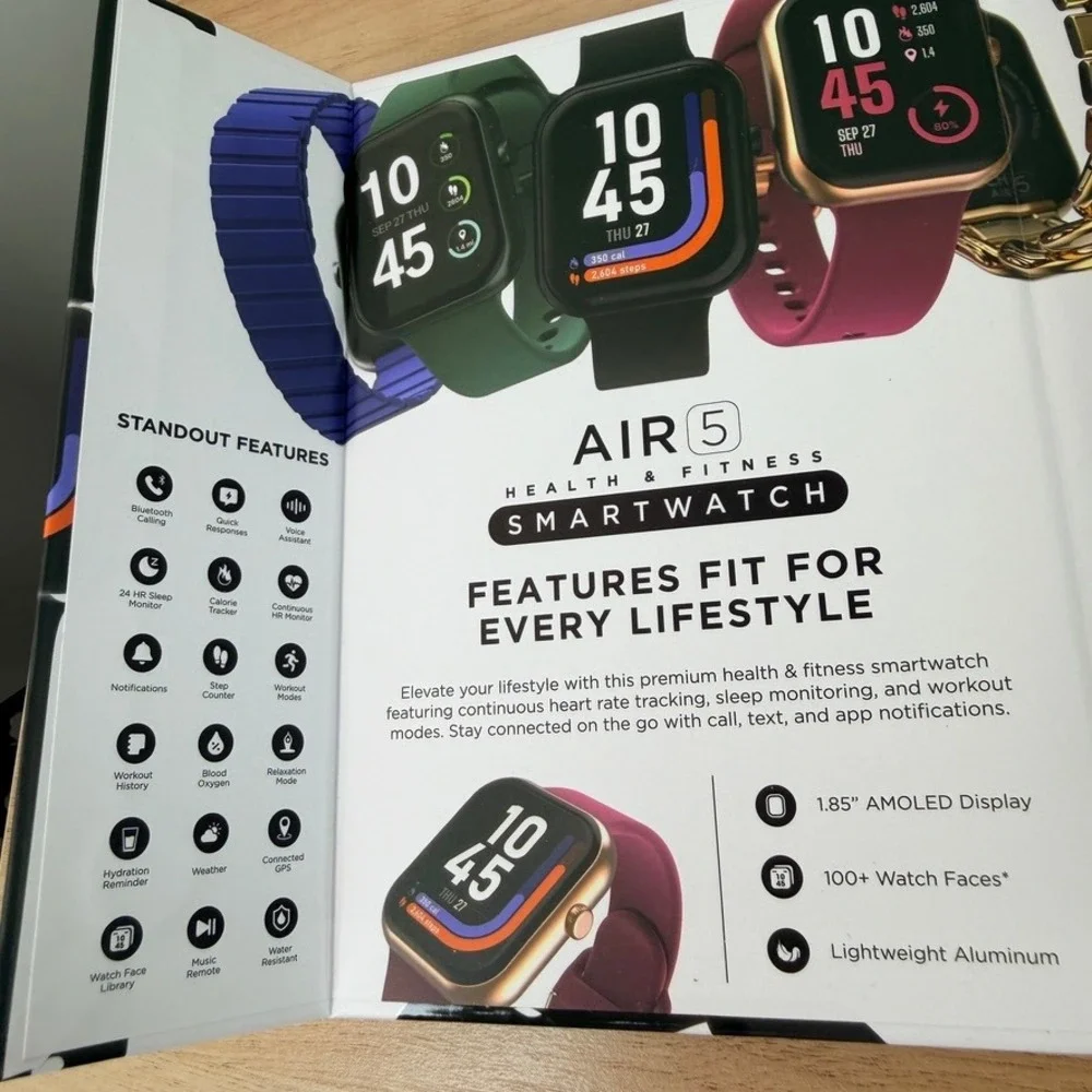 iTOUCH Air 5 Wearables Smartwatch Black Health Fitness AMOLED Bluetooth NEW